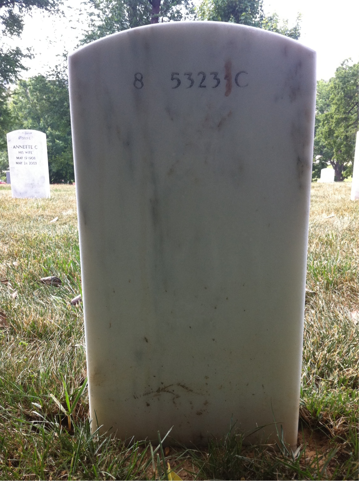 Back of headstone — Curtis Baker
