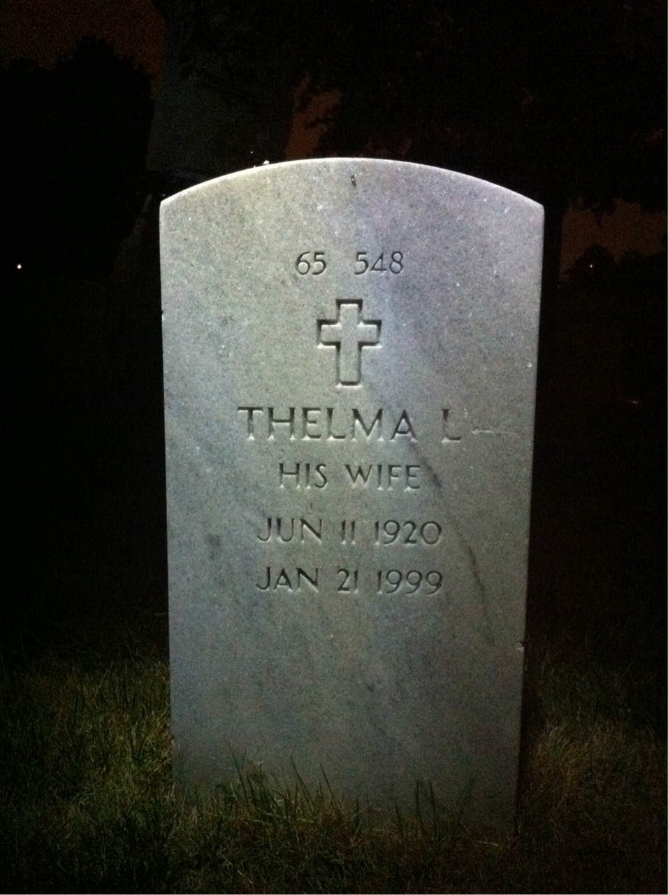 Back of headstone — Thelma Morris