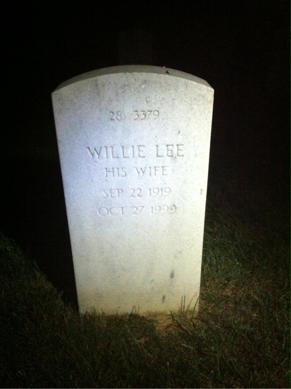 Back of headstone — Willie Thomas