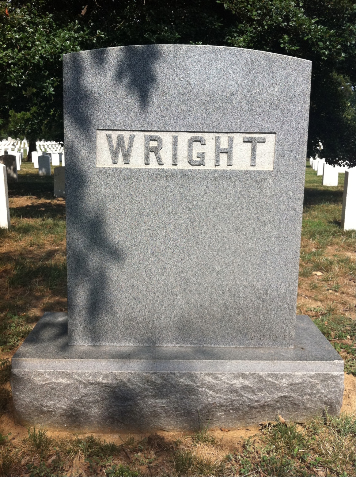 Back of headstone — James Wright