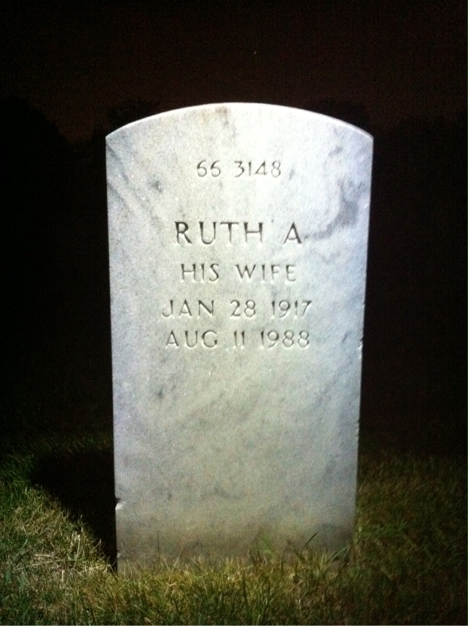 Back of headstone — Ruth Baker