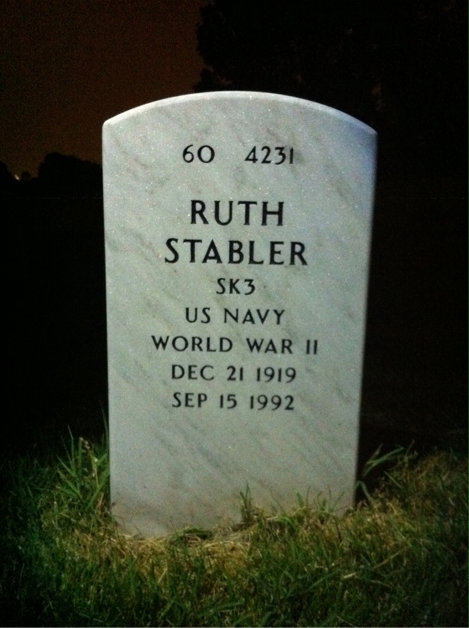 Back of headstone — Kenneth Stabler