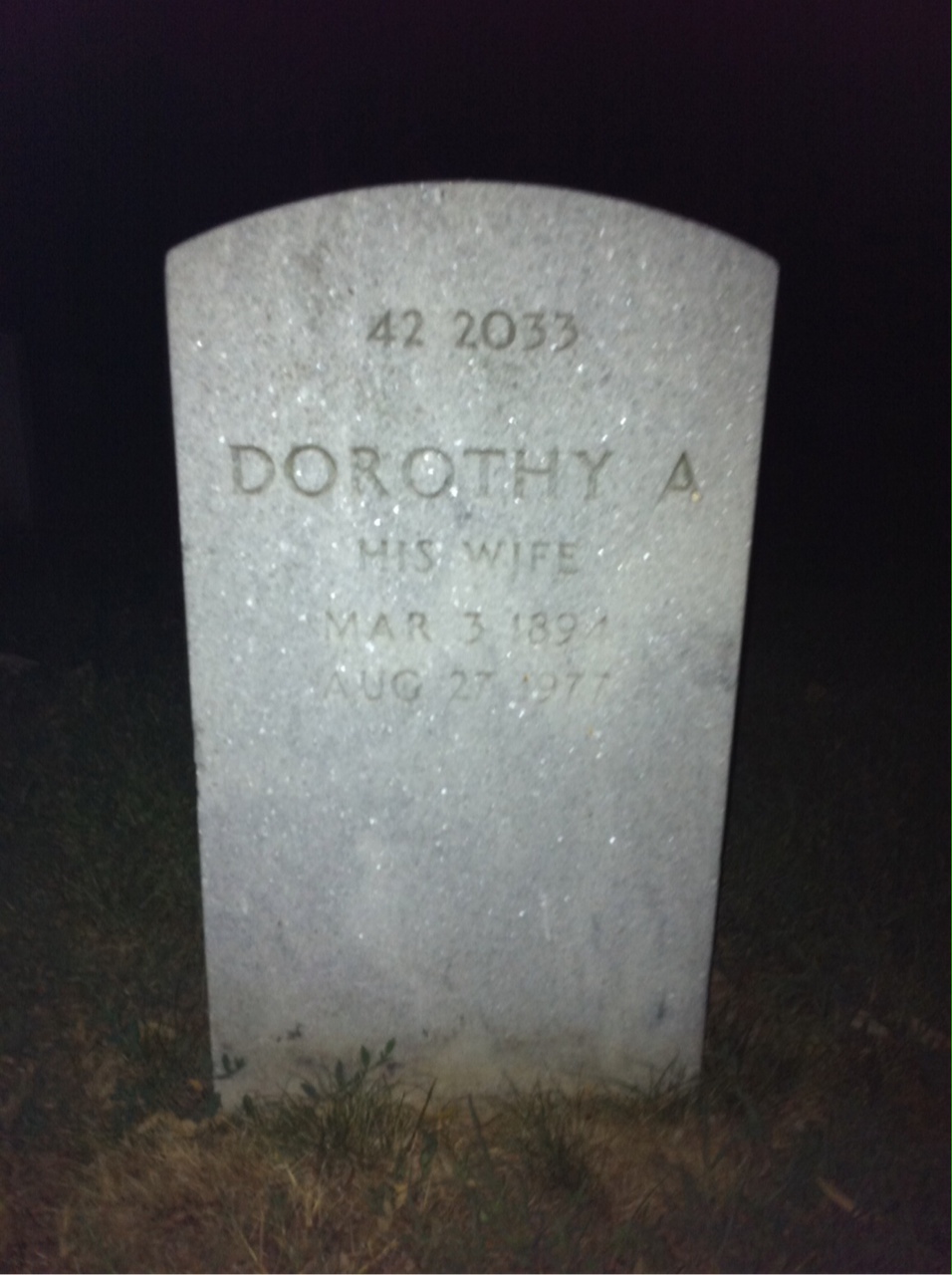 Back of headstone — Dorothy Baldridge