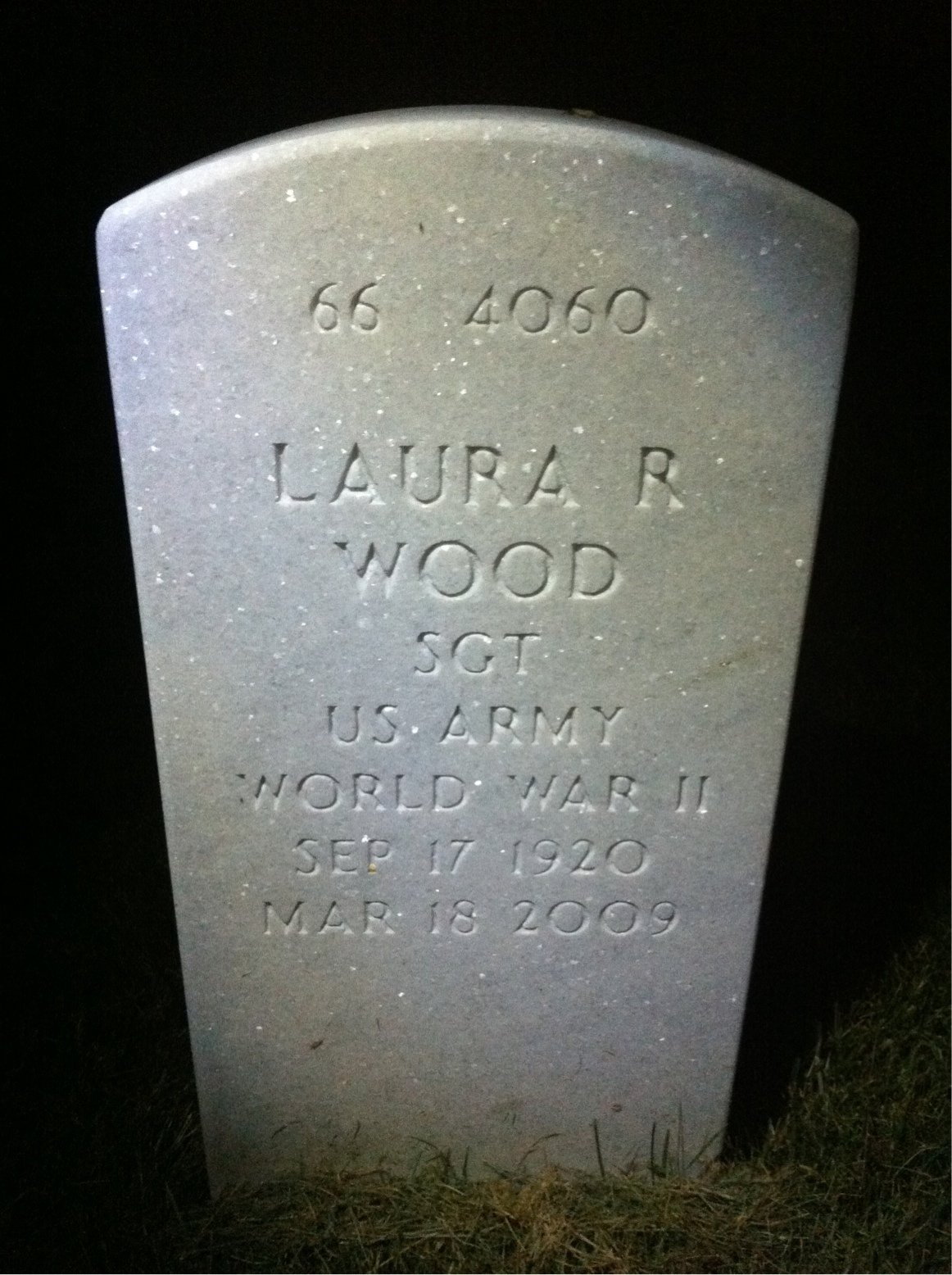Back of headstone — Laura Wood