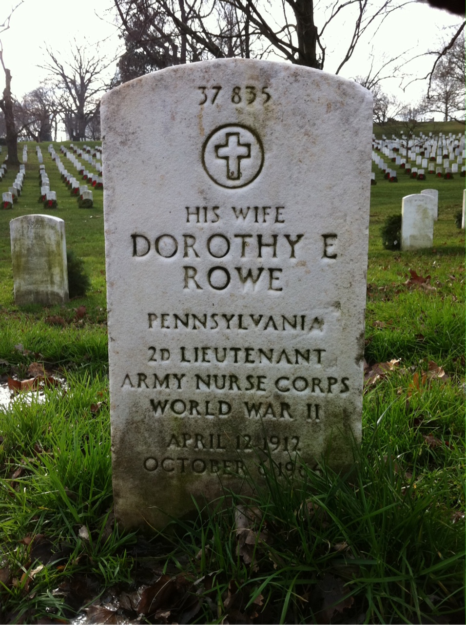 Back of headstone — William A Rowe
