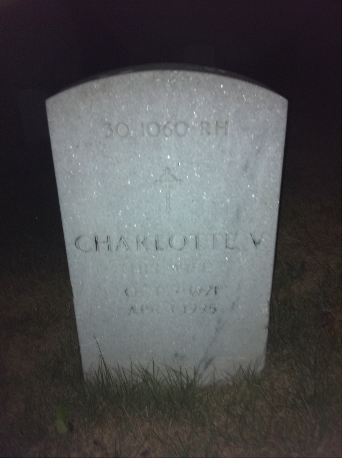 Back of headstone — Charlotte Myers