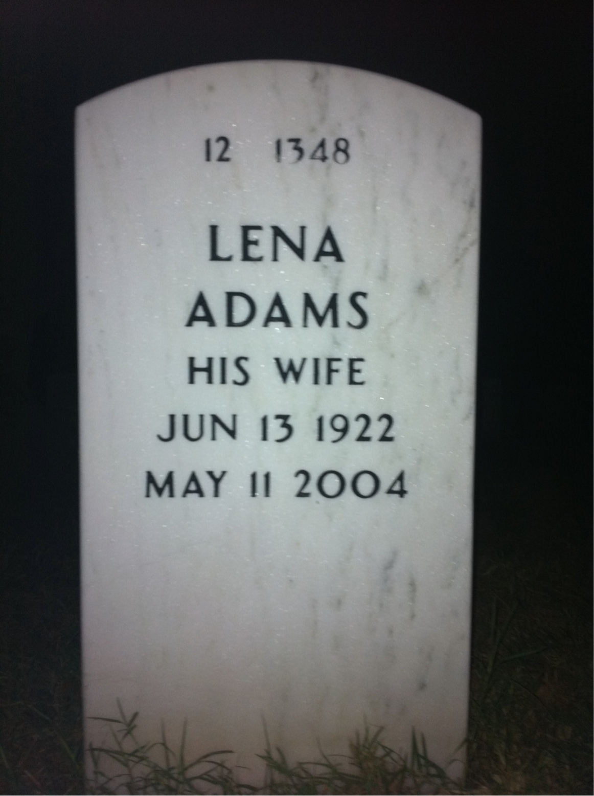 Back of headstone — Lena Glover