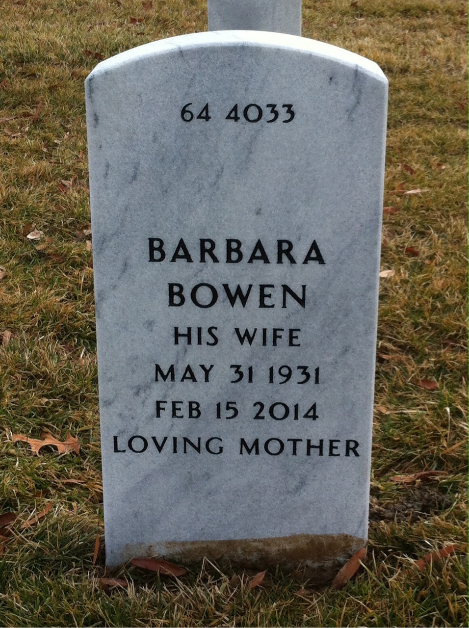 Back of headstone — Gerald Alexander