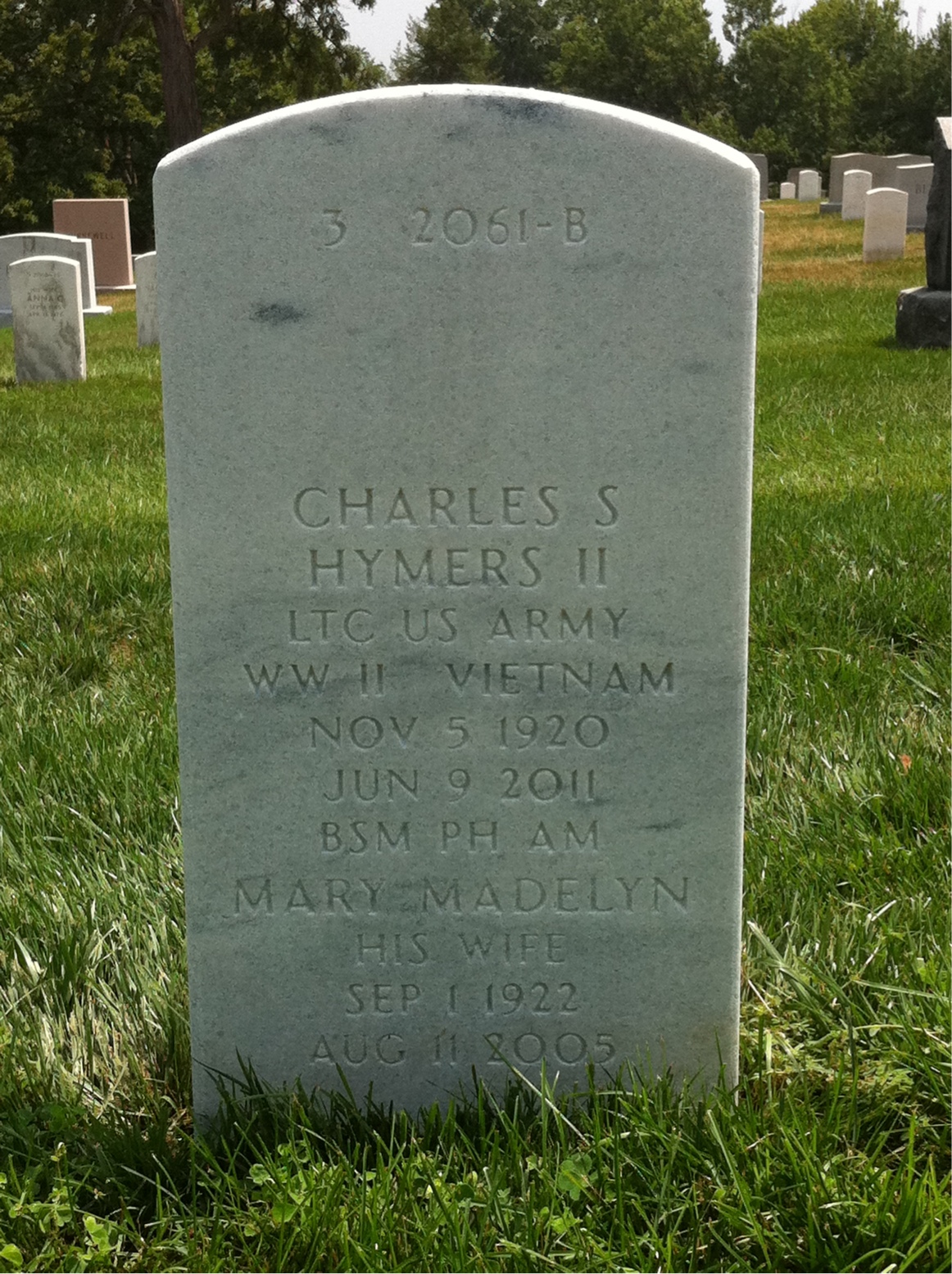 Back of headstone — Charles Hymers