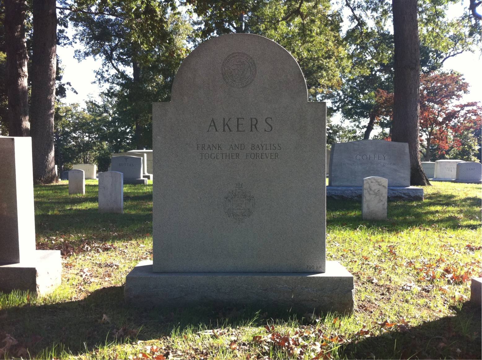 Back of headstone — Frank Akers