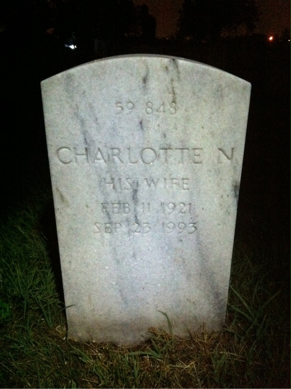 Back of headstone — Winfred Berg