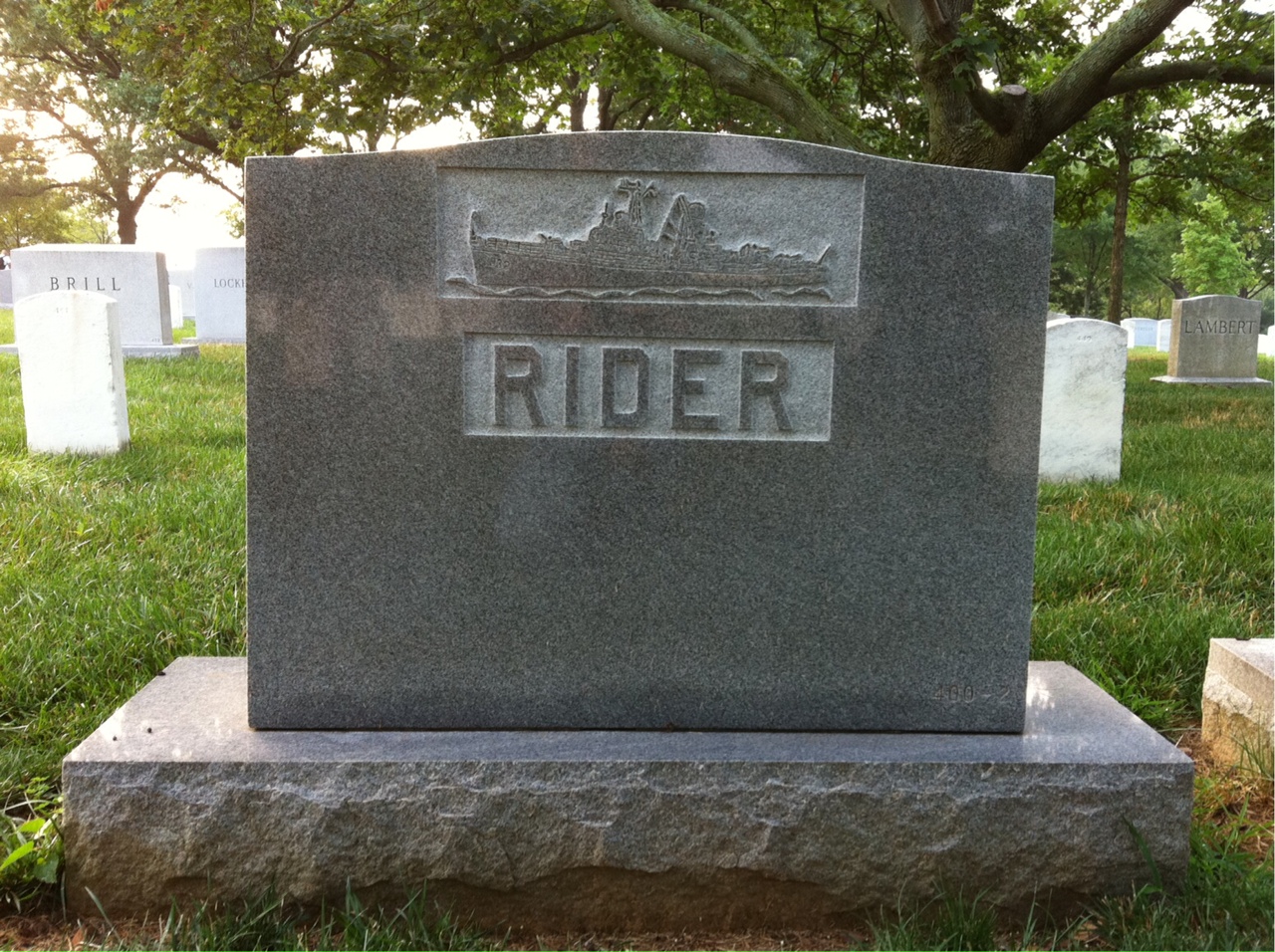 Back of headstone — Eugene Rider