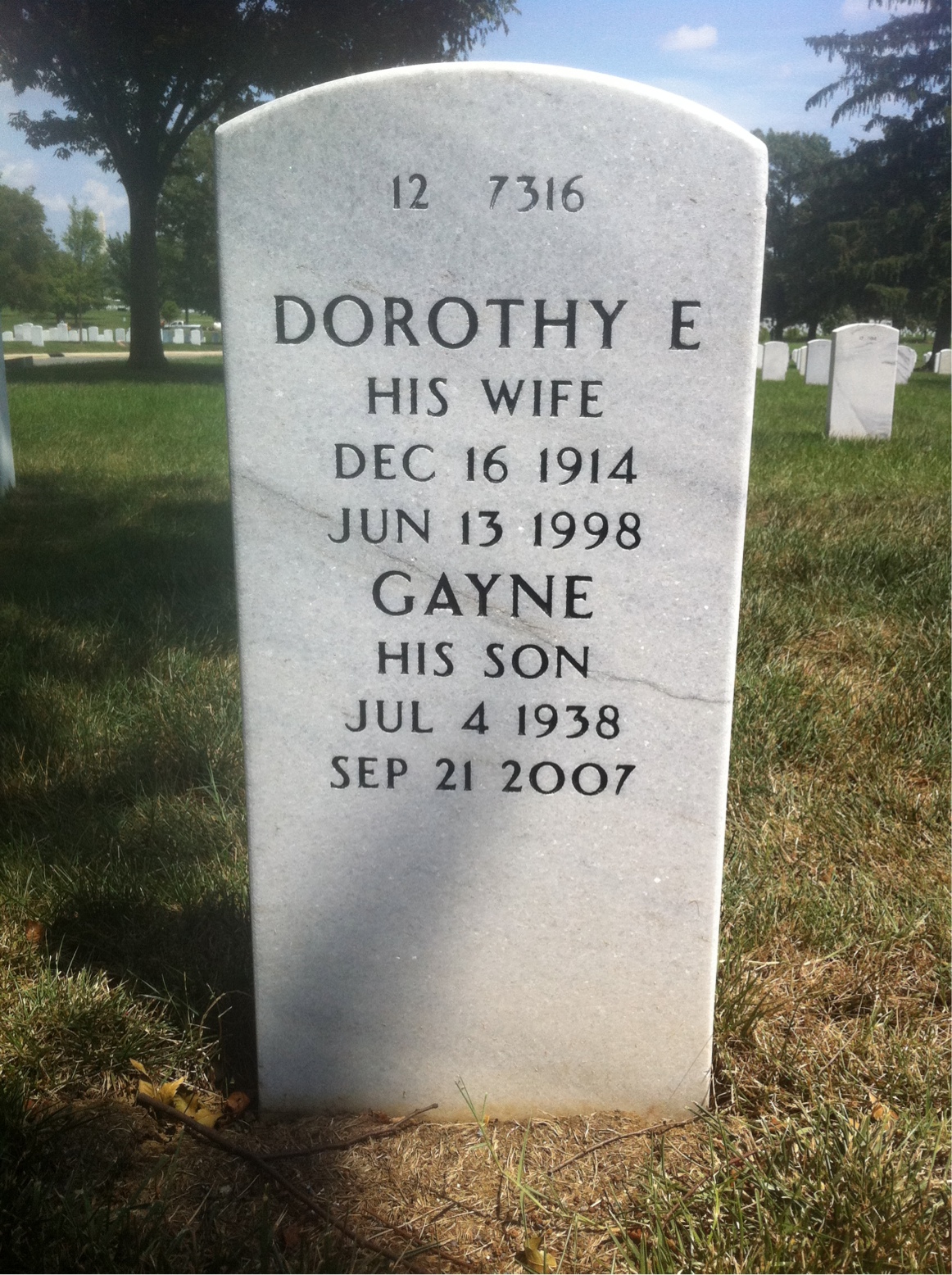 Back of headstone — George Wilson