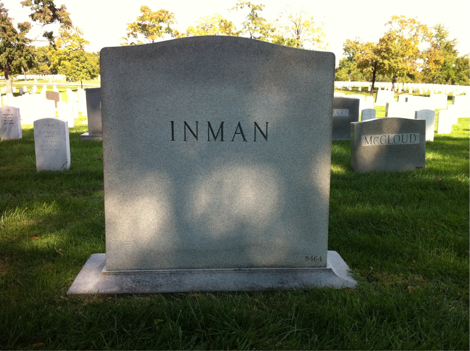 Back of headstone — Bryce Inman