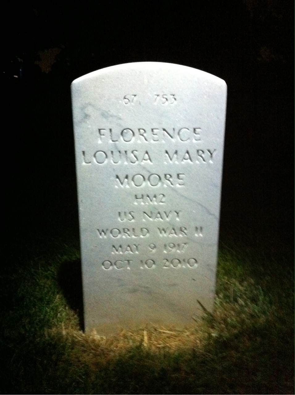 Back of headstone — Florence Moore