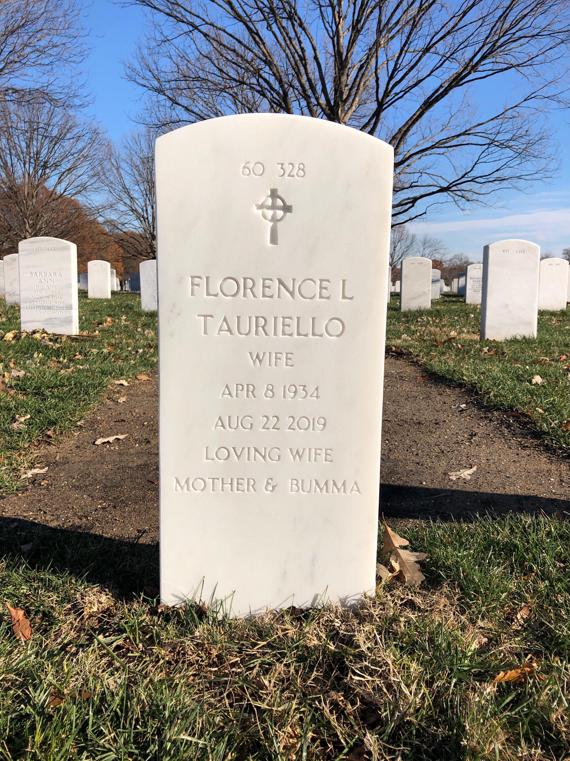 Back of headstone — Frank Tauriello