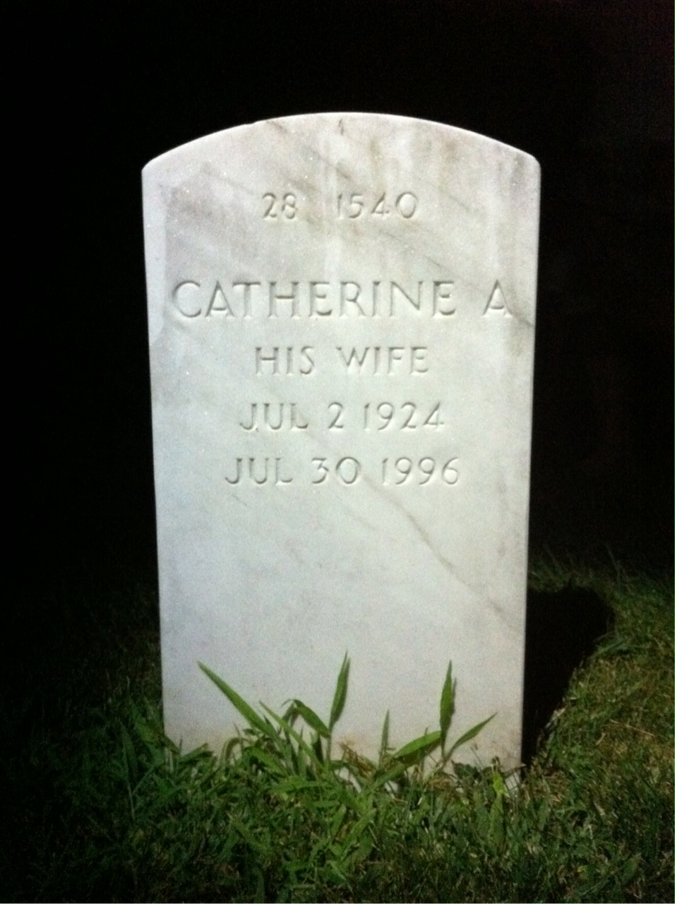 Back of headstone — Catherine Arrington
