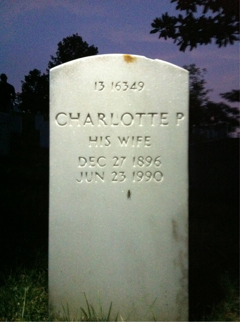 Back of headstone — Charlotte Barracks