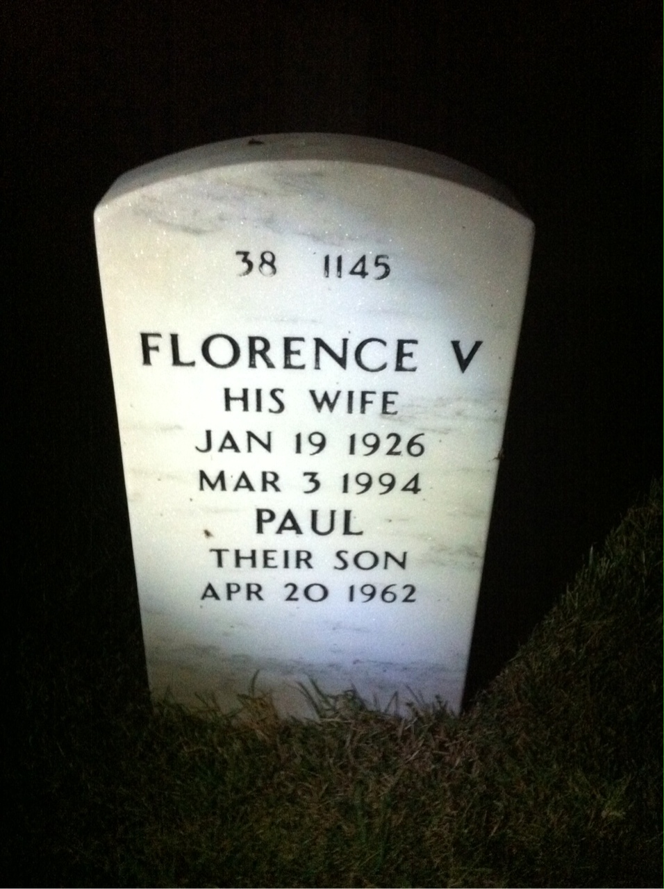 Back of headstone — Anthony Rzasa
