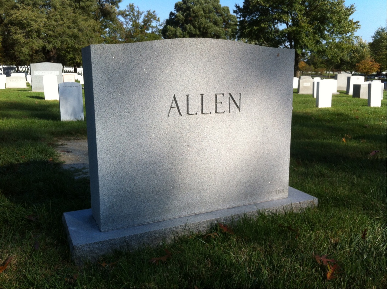 Back of headstone — John Allen