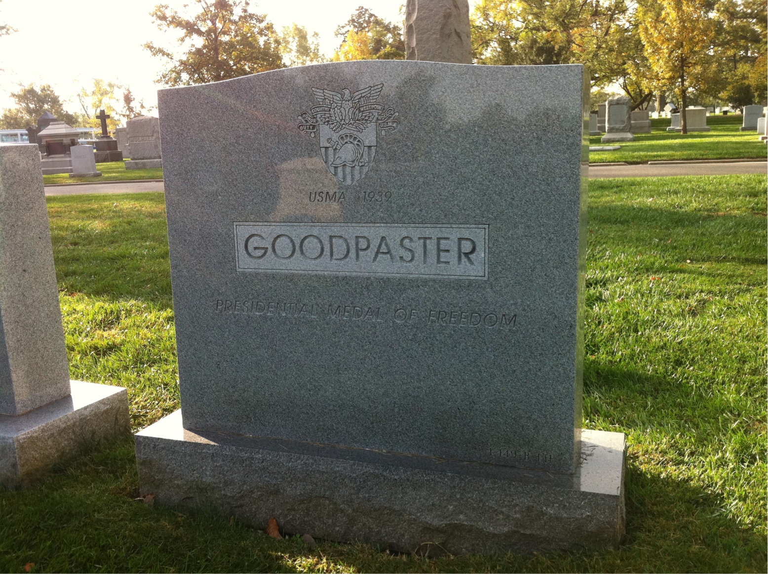 Back of headstone — Andrew Goodpaster