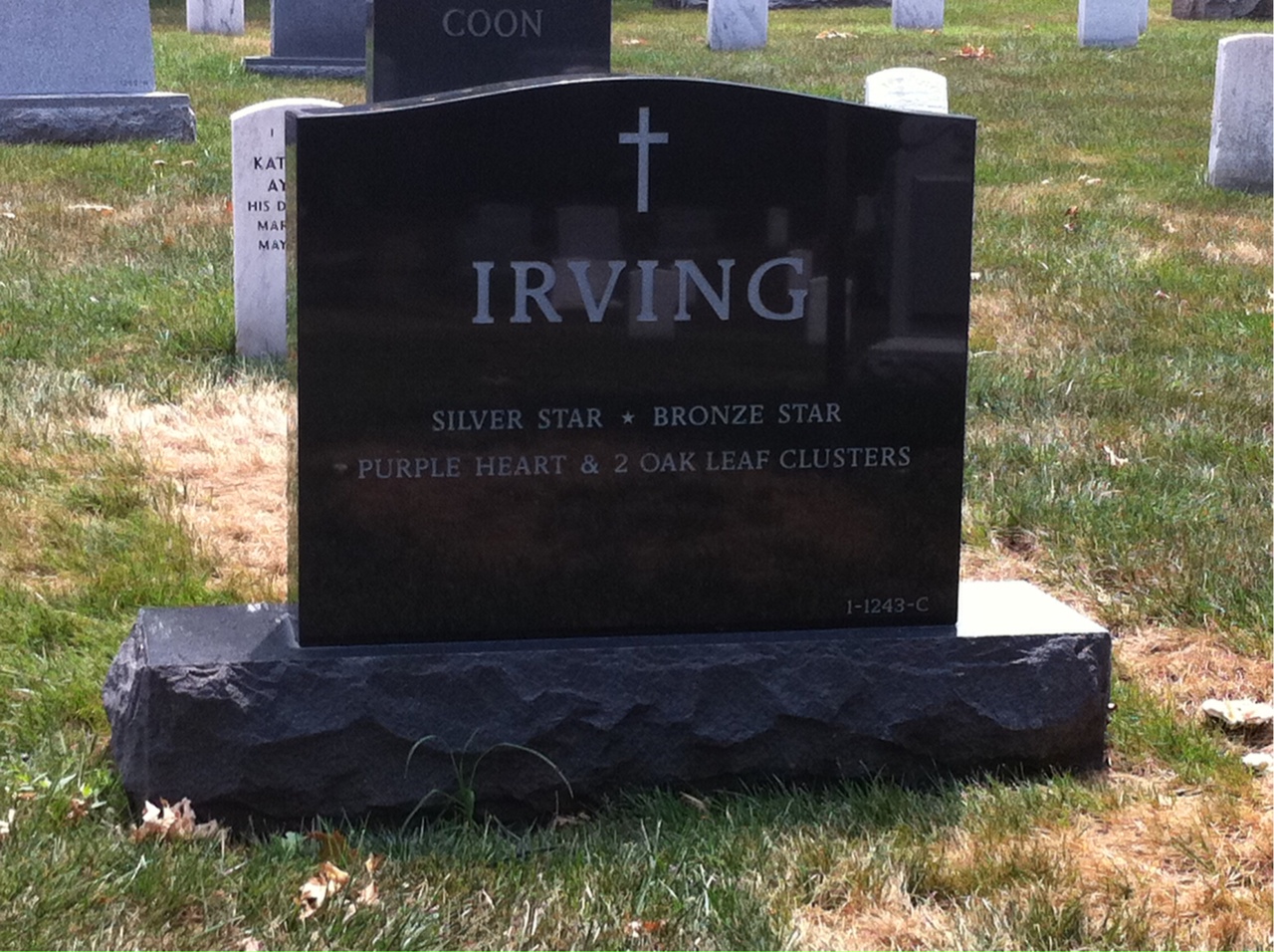 Back of headstone — John Irving