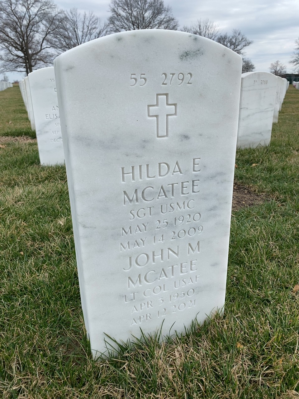 Back of headstone — Hilda Mcatee