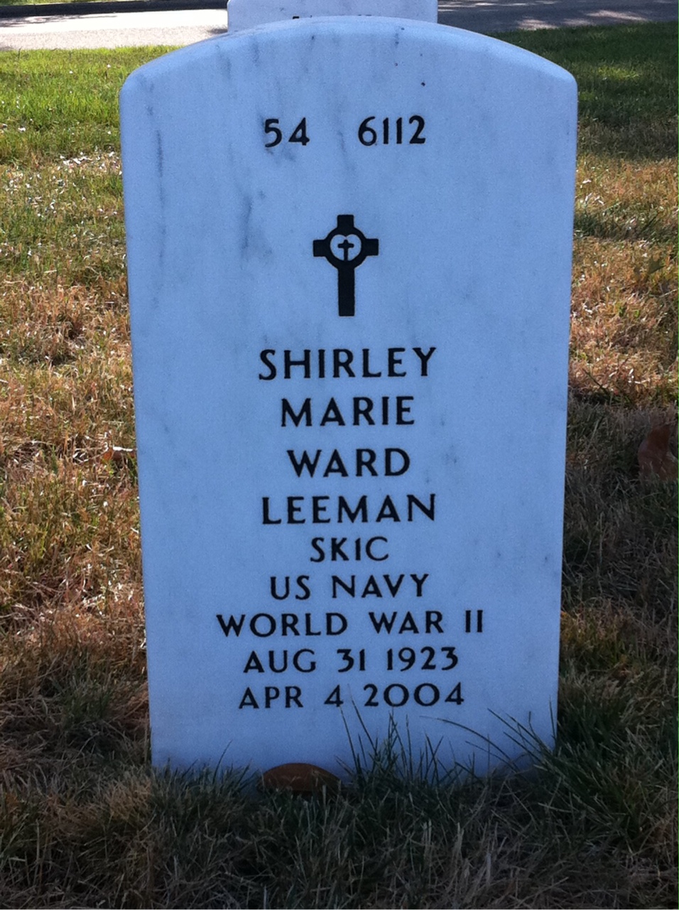 Back of headstone — Shirley Leeman