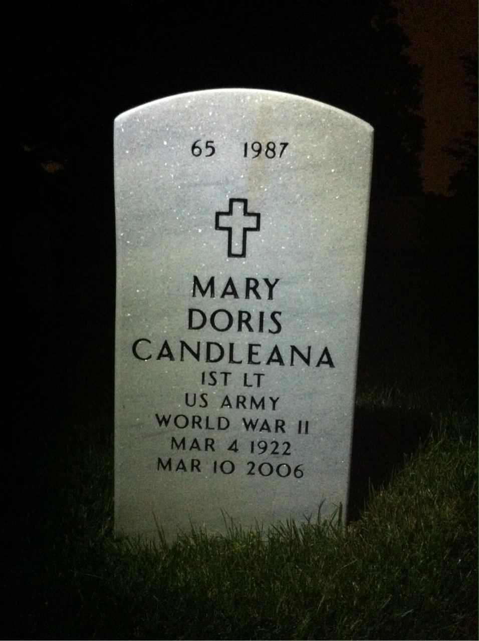 Back of headstone — Mary Candleana