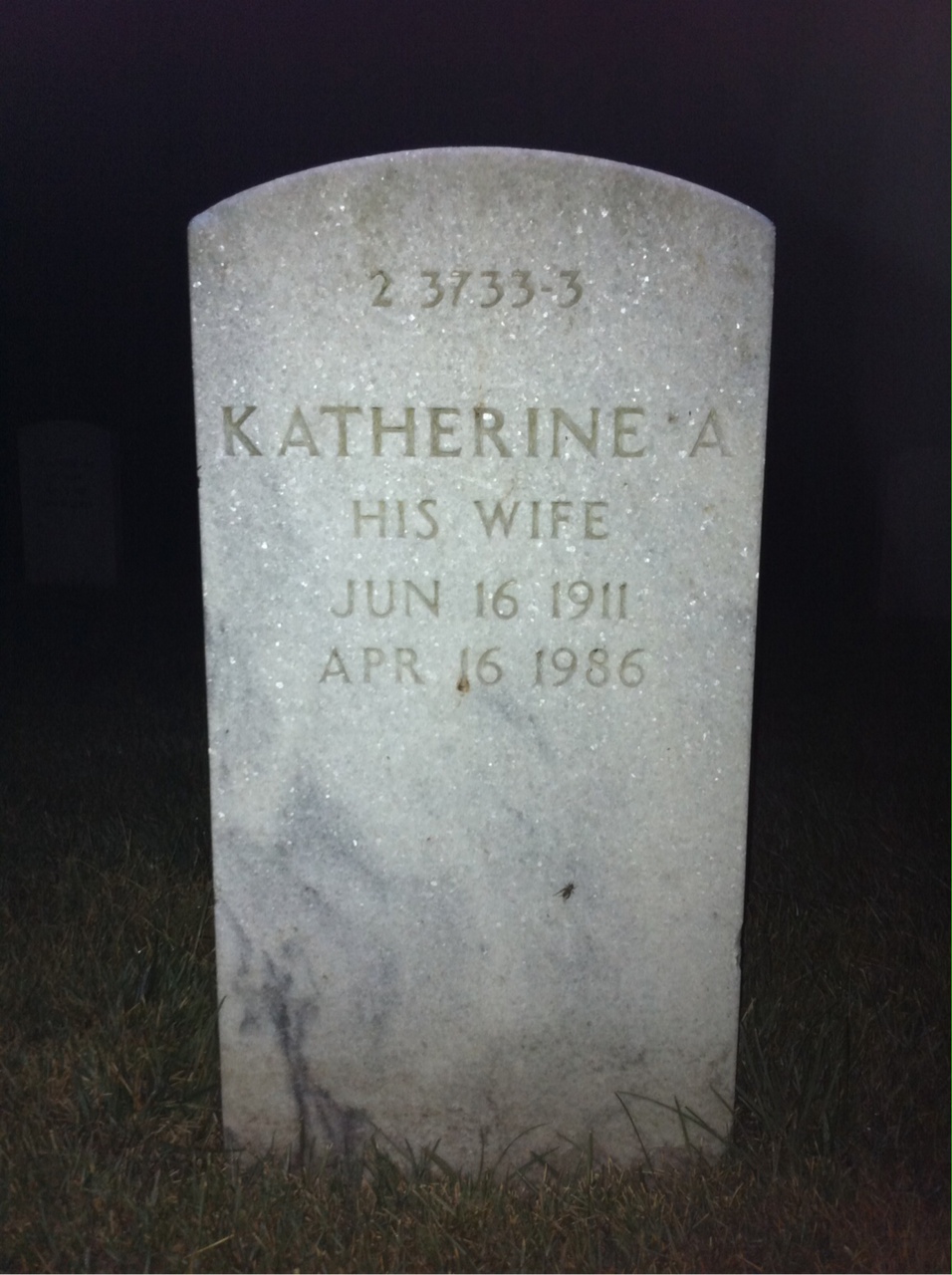 Back of headstone — Katherine Ash
