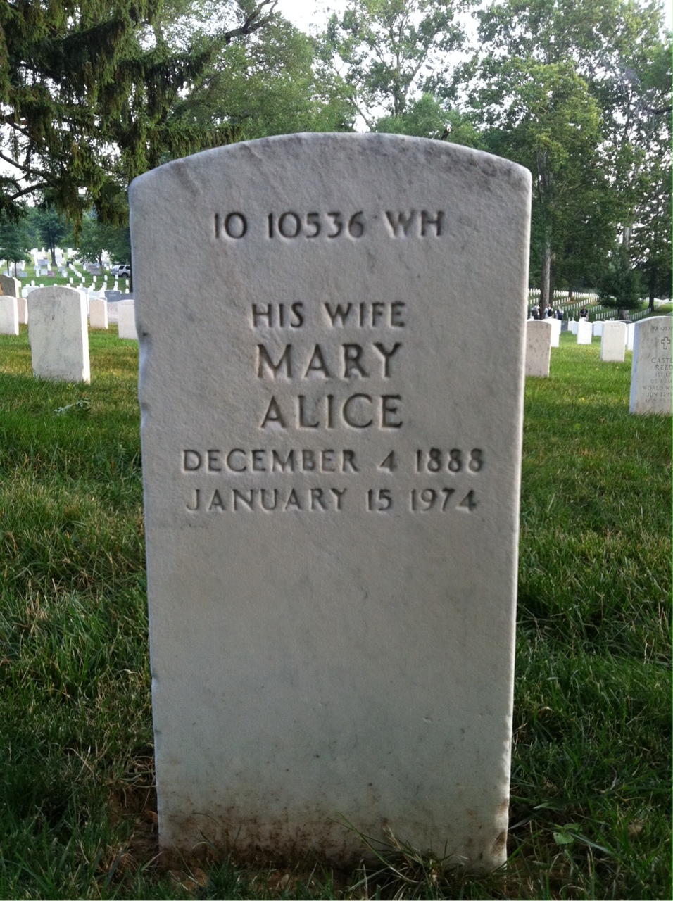 Back of headstone — William John Mccarthy