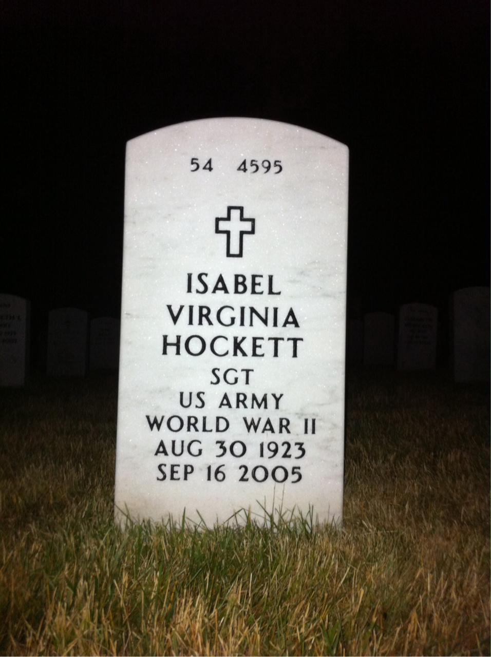Back of headstone — Isabel Hockett