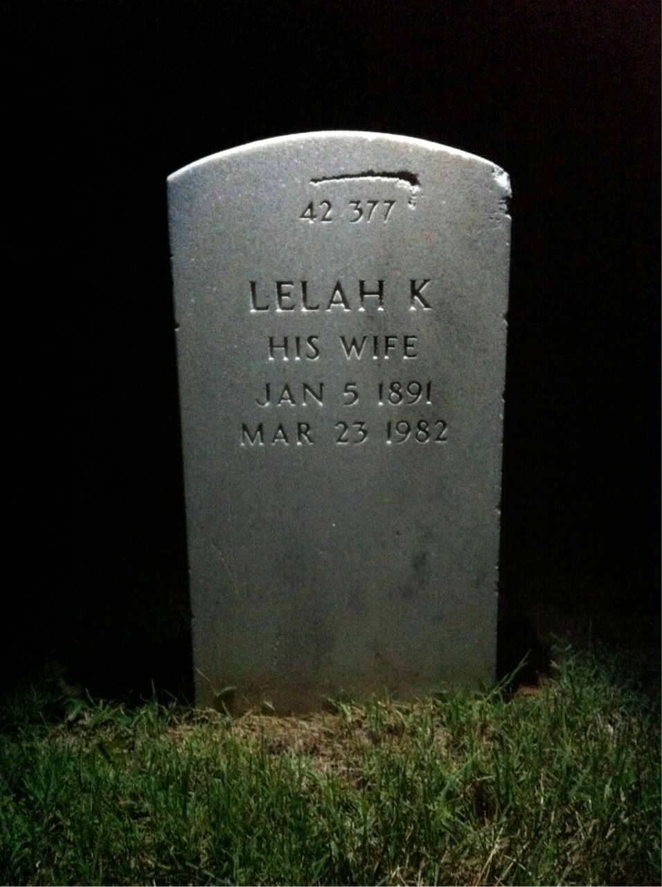 Back of headstone — Lelah Ayers