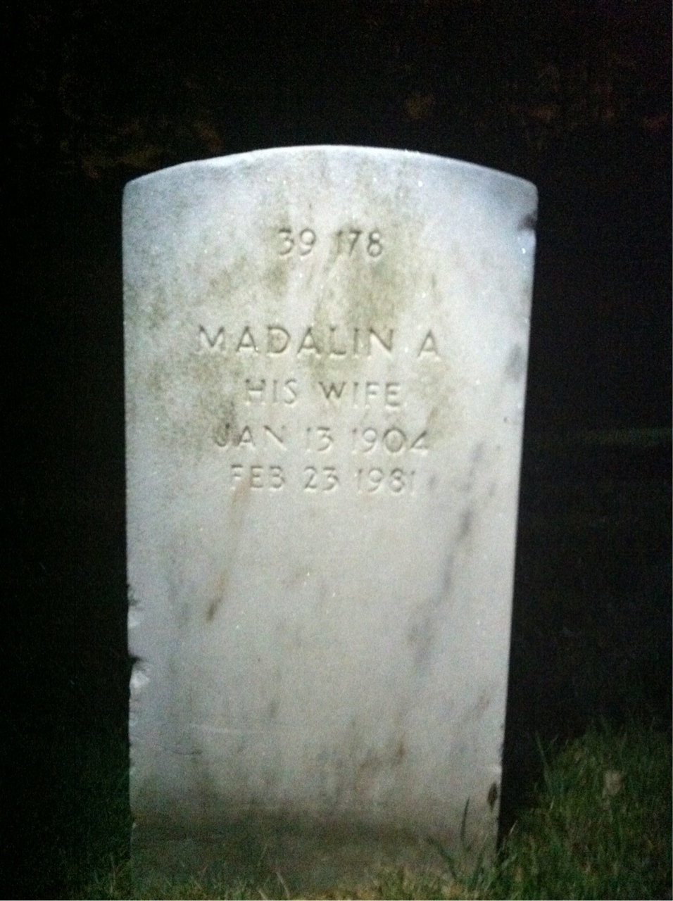 Back of headstone — Frederick Moon