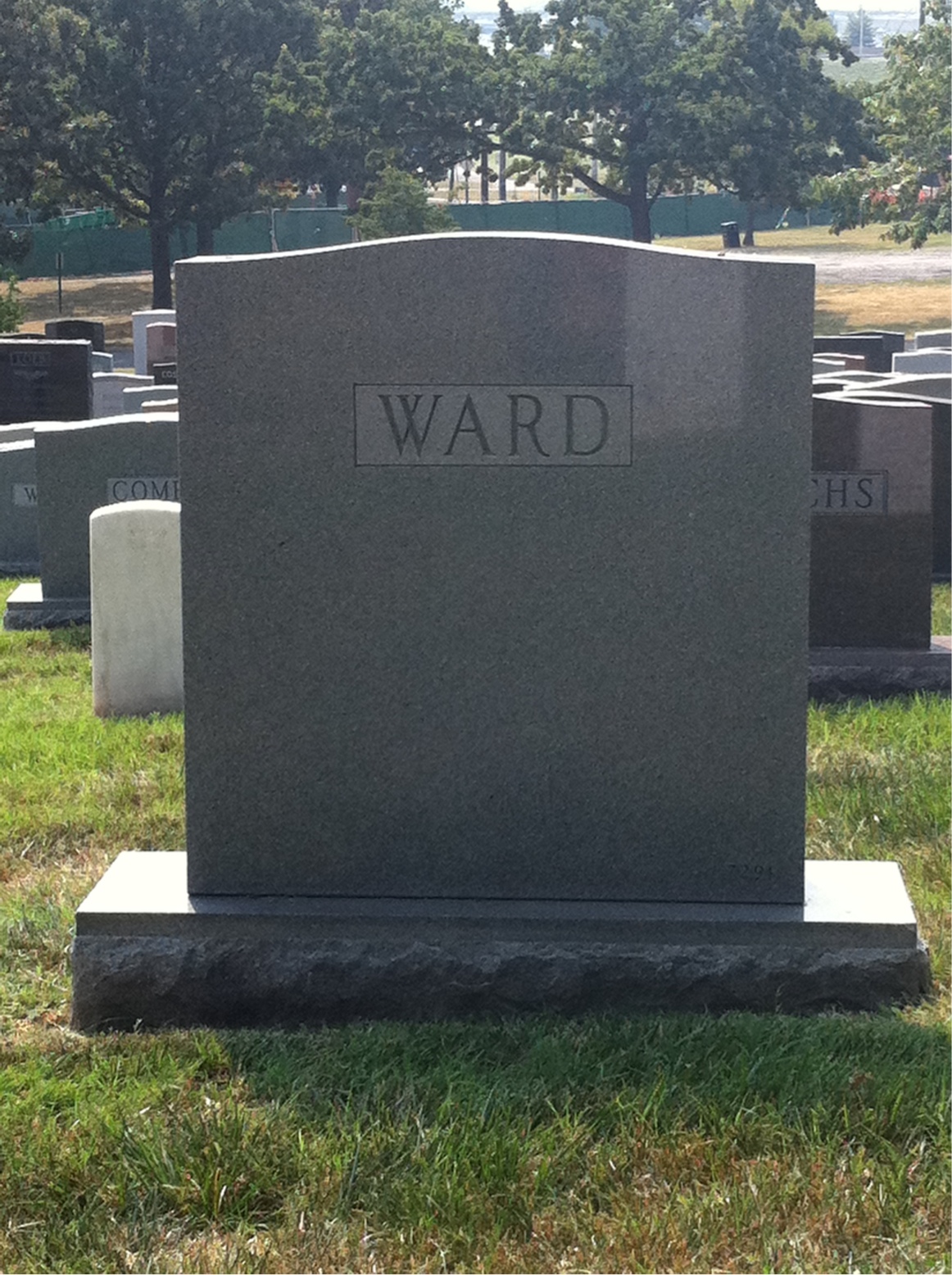 Back of headstone — Robert Ward