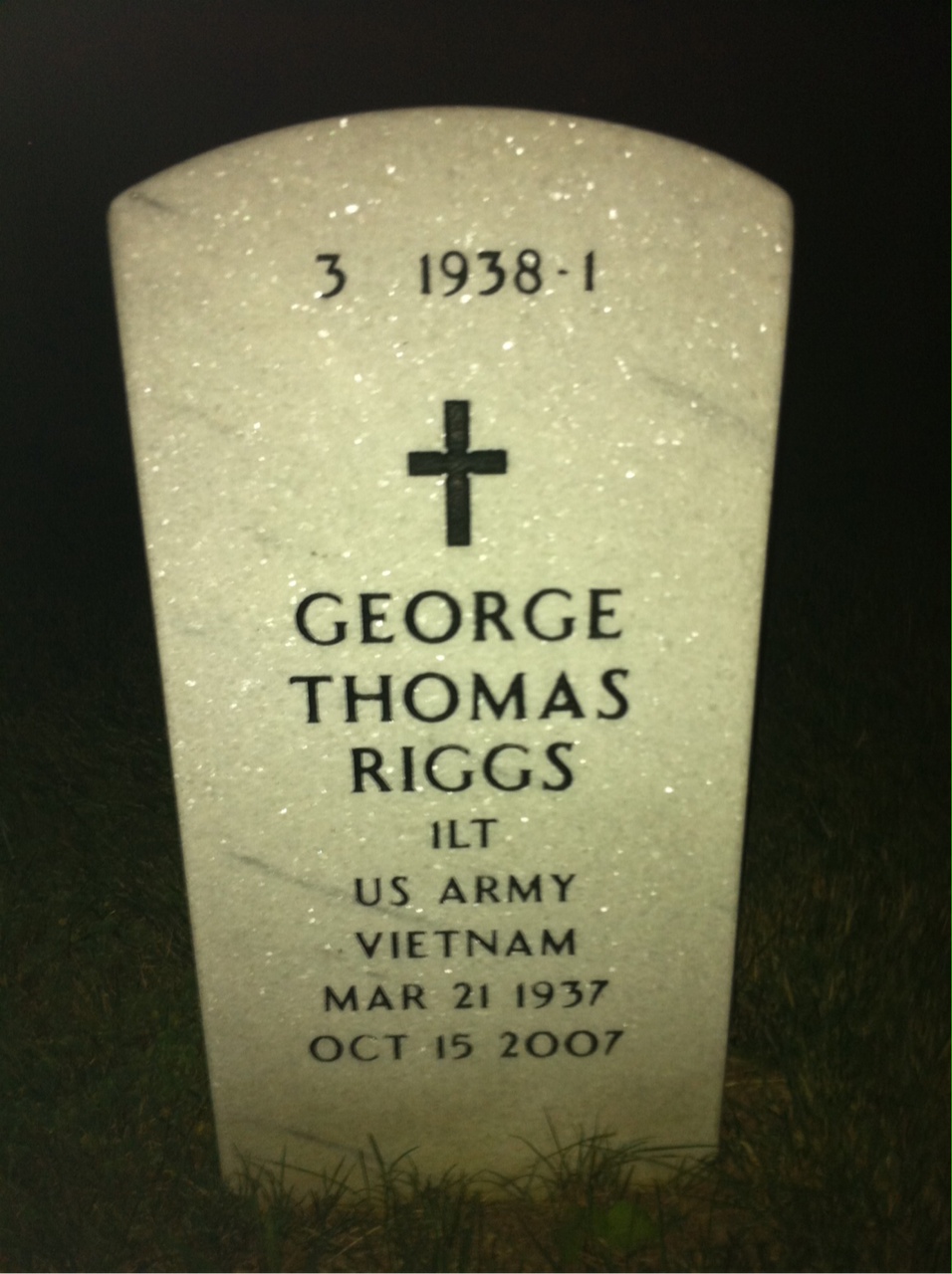 Back of headstone — George Riggs