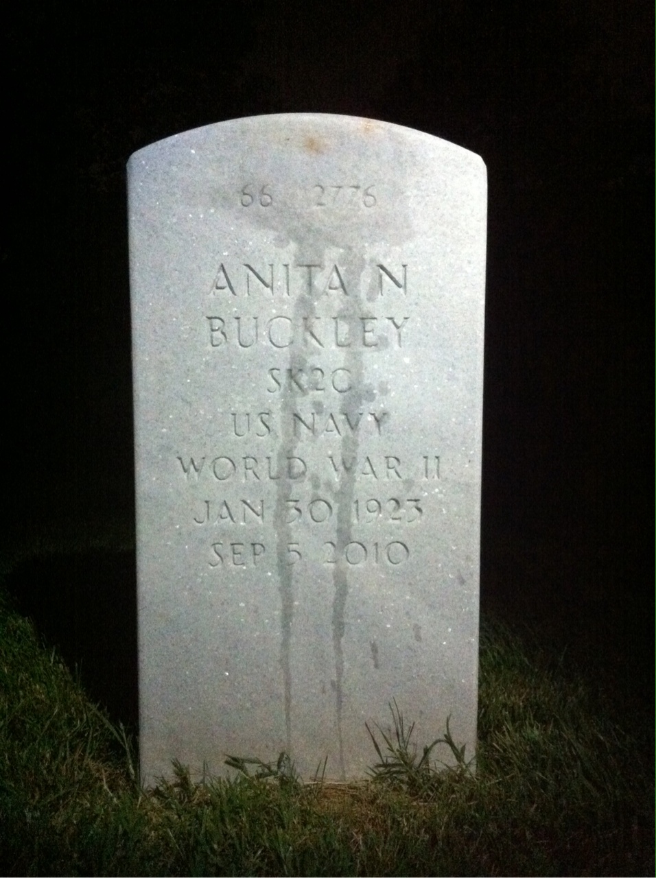 Back of headstone — Anita N Buckley