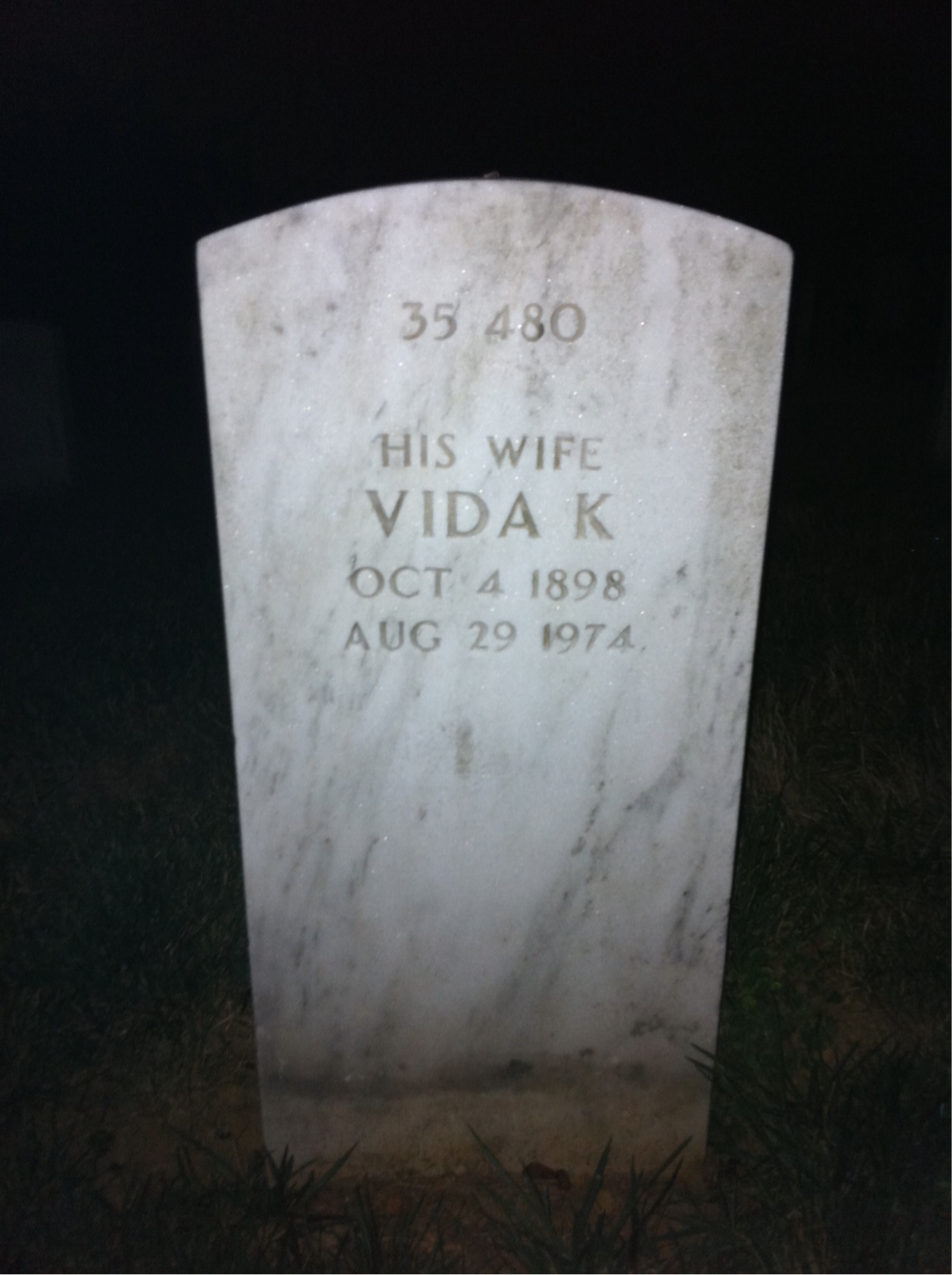 Back of headstone — Vida Moriarty