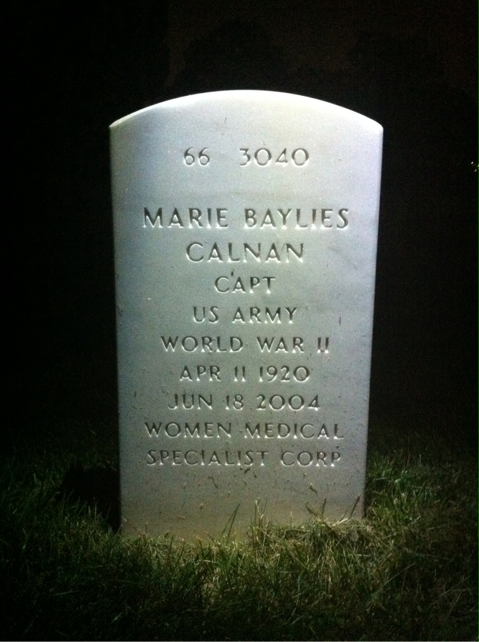 Back of headstone — Marie Calnan