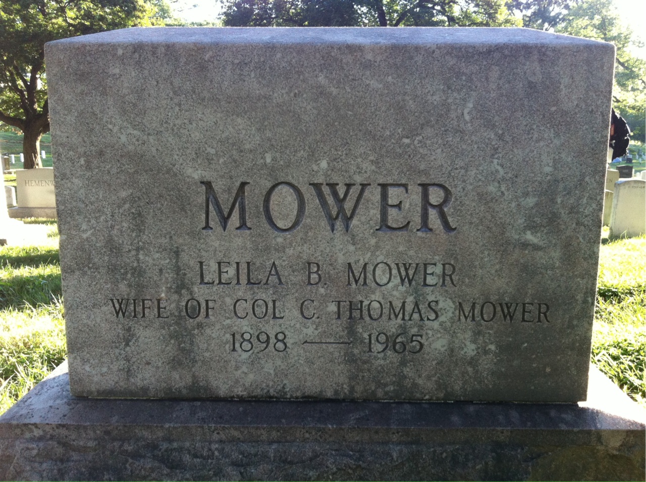 Back of headstone — Clarence Mower