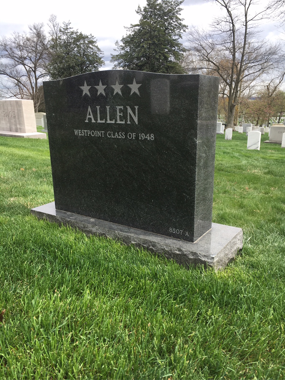 Back of headstone — James Allen