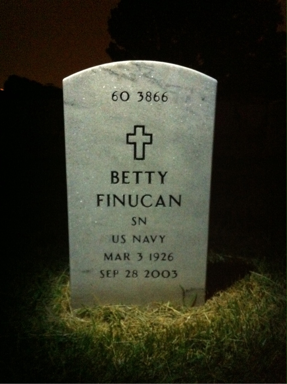 Back of headstone — Betty Finucan