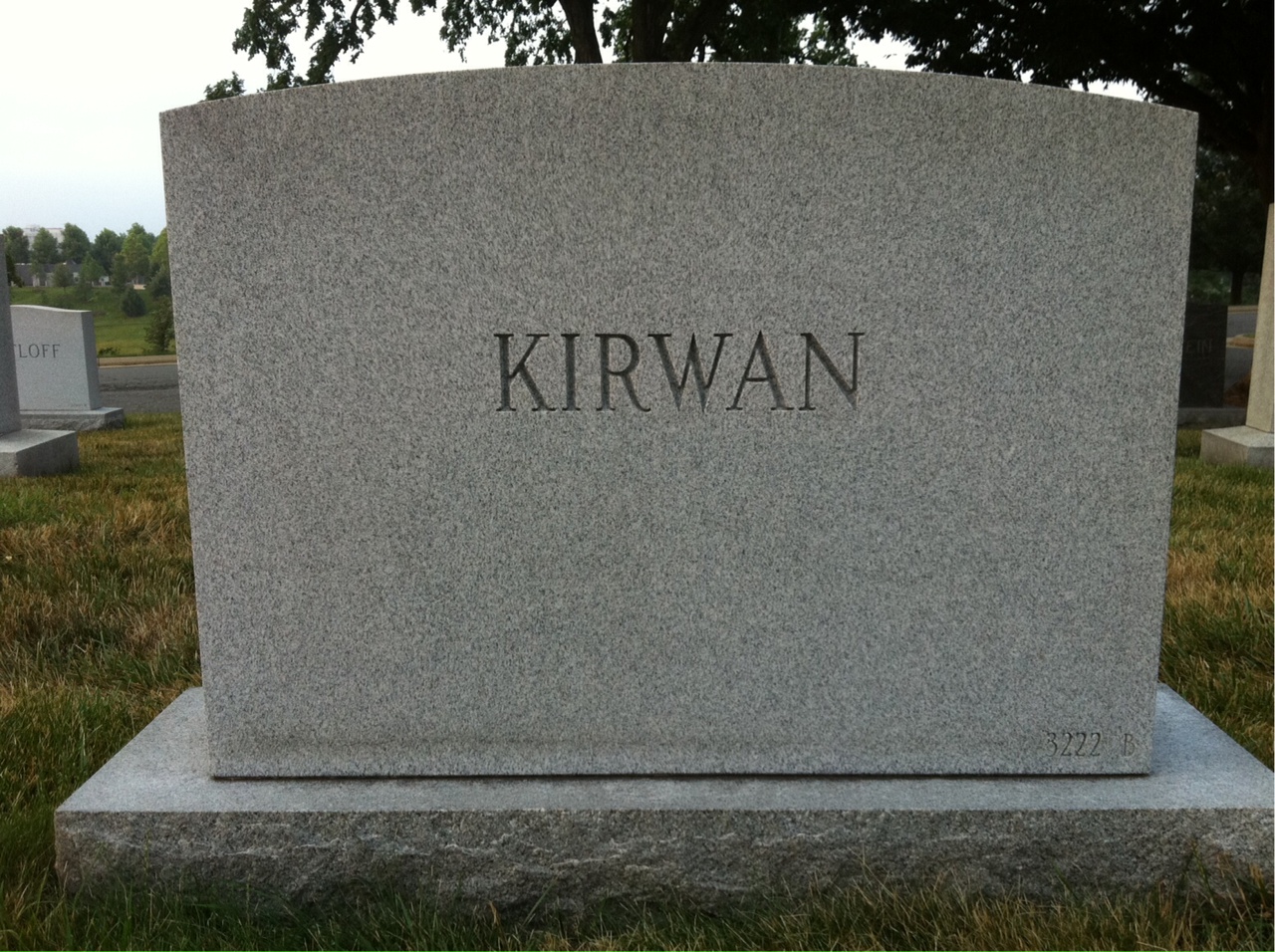 Back of headstone — Robert Kirwan
