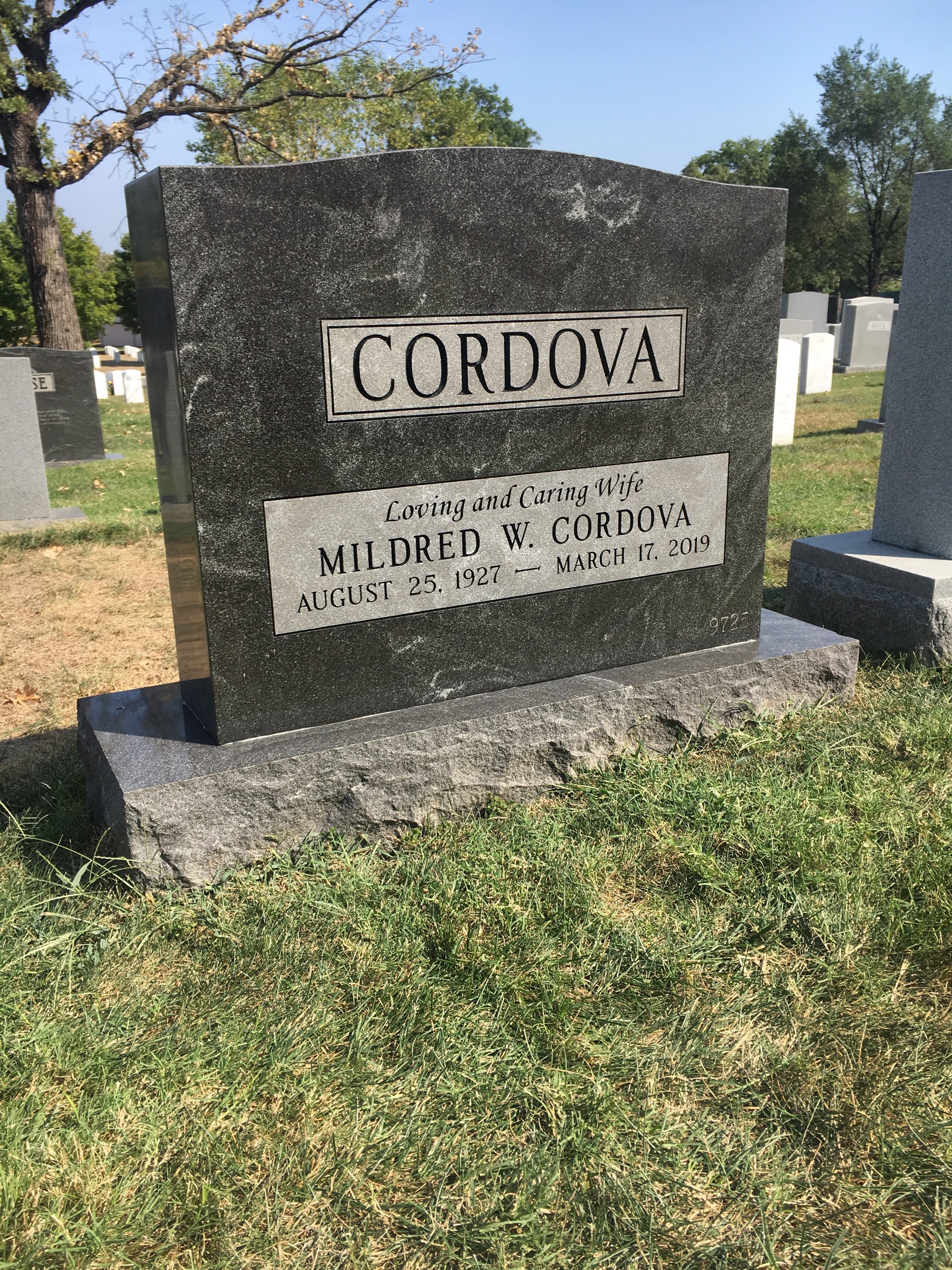 Back of headstone — William Cordova