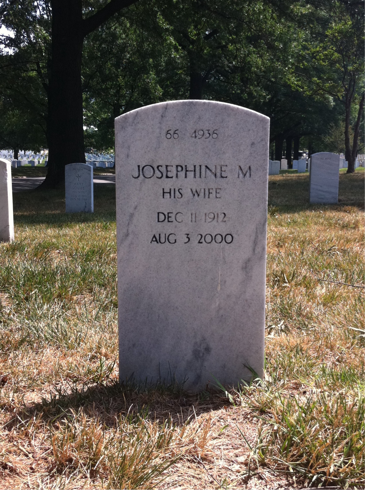 Back of headstone — Josephine Adamus