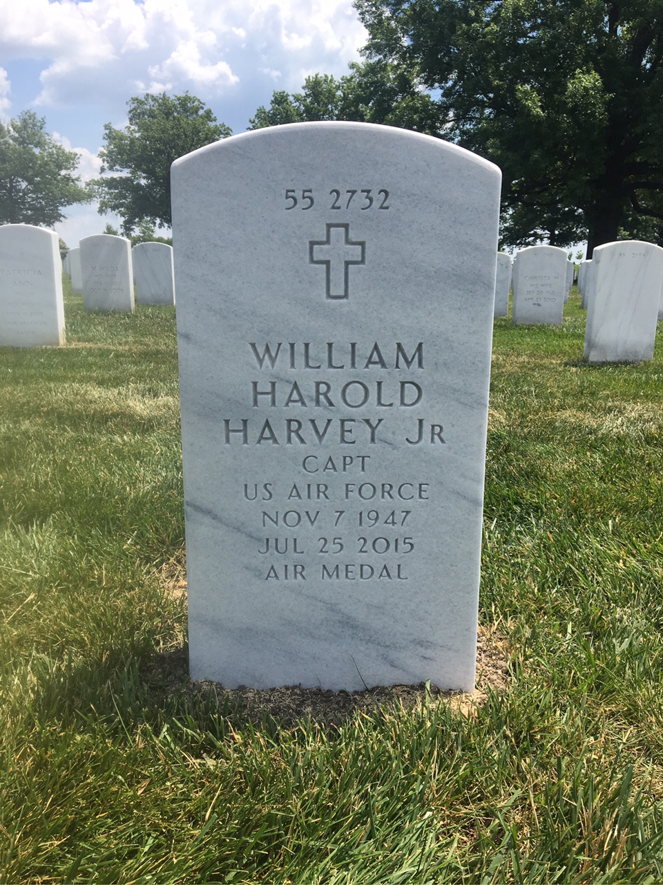 Back of headstone — William Harold Harvey