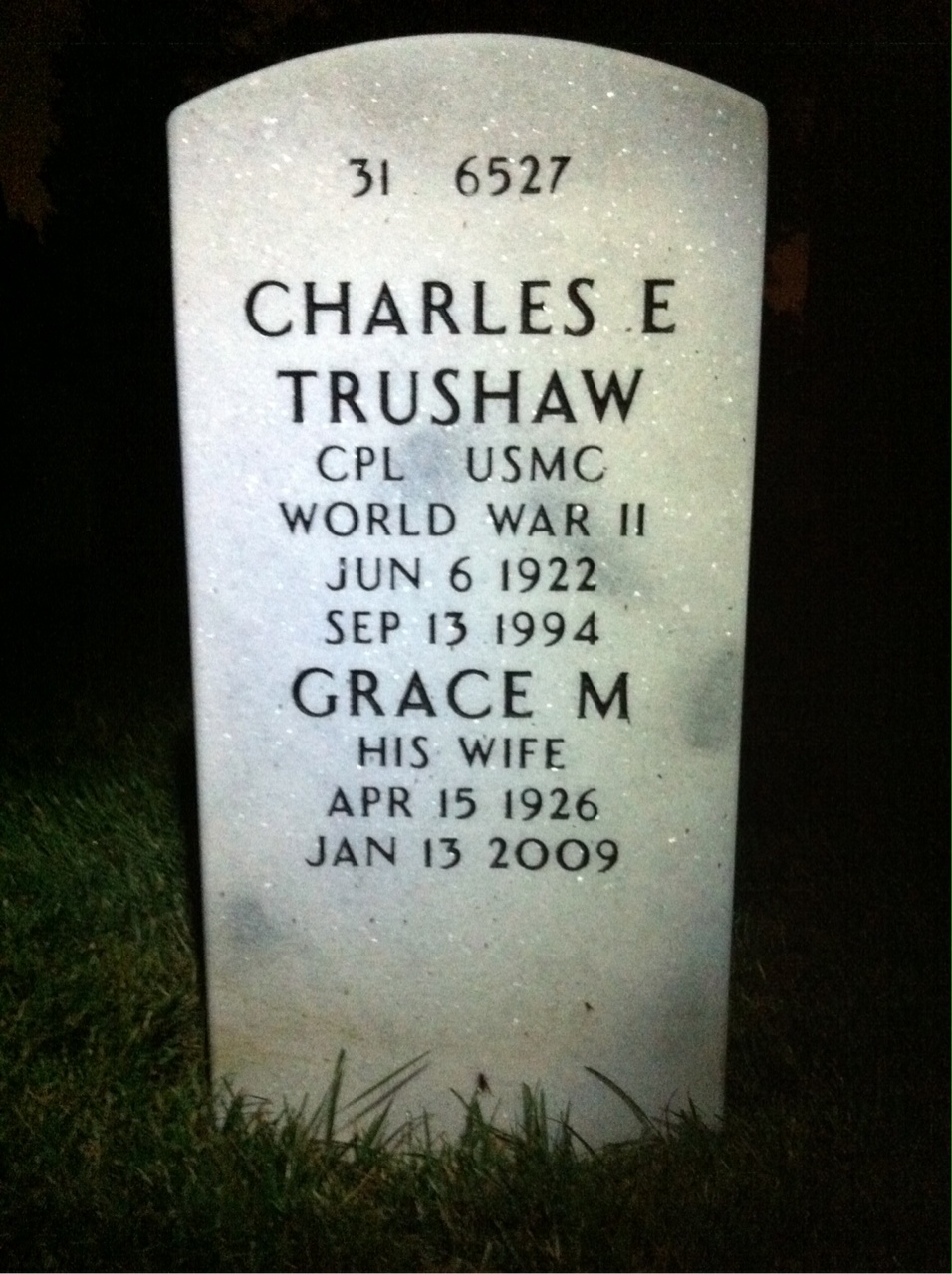Back of headstone — Charles Trushaw