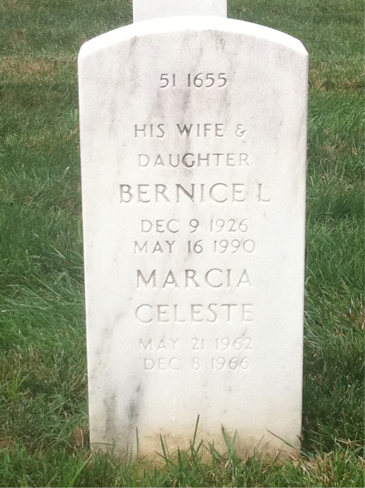 Back of headstone — Marcia Moore