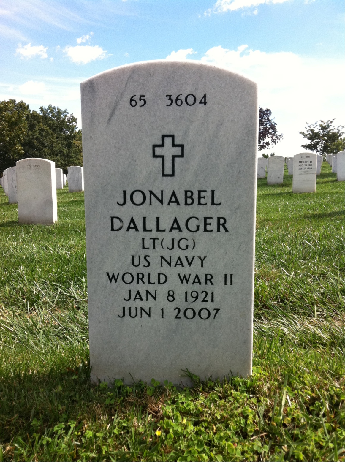 Back of headstone — C Dallager