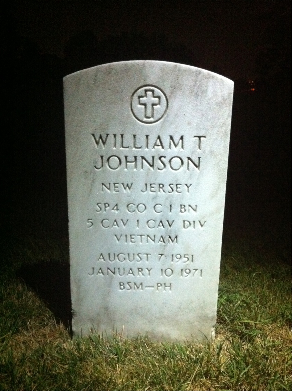 Back of headstone — William Thomas Johnson